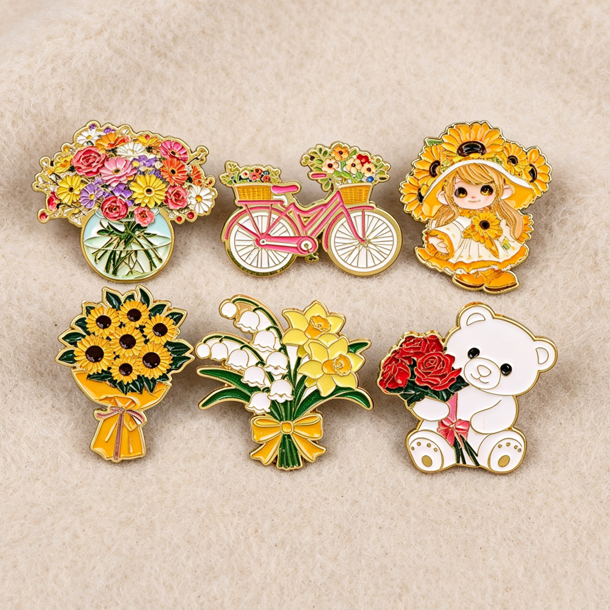 Men Accessories Bouquet - Cute Sunflower Bouquet Girl Enamel Pin