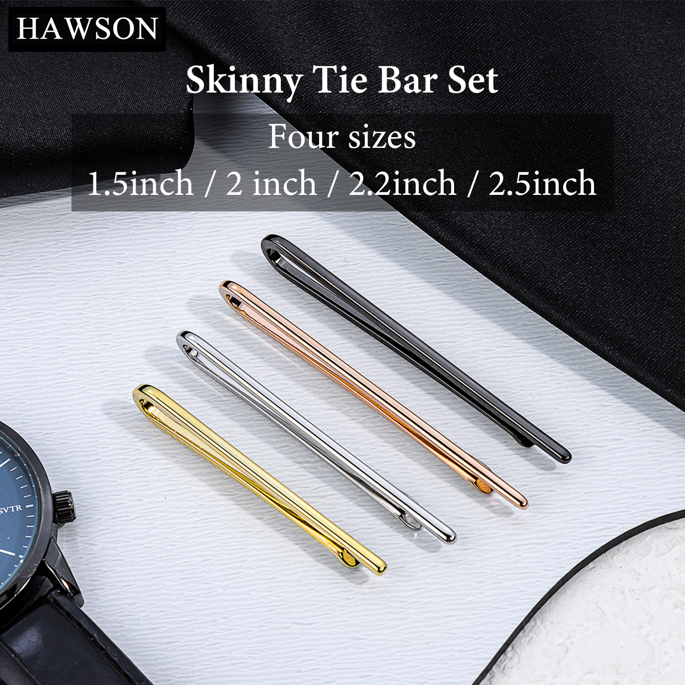 Cufflink Box Set - HAWSON Tie Clips for Men 4Pcs