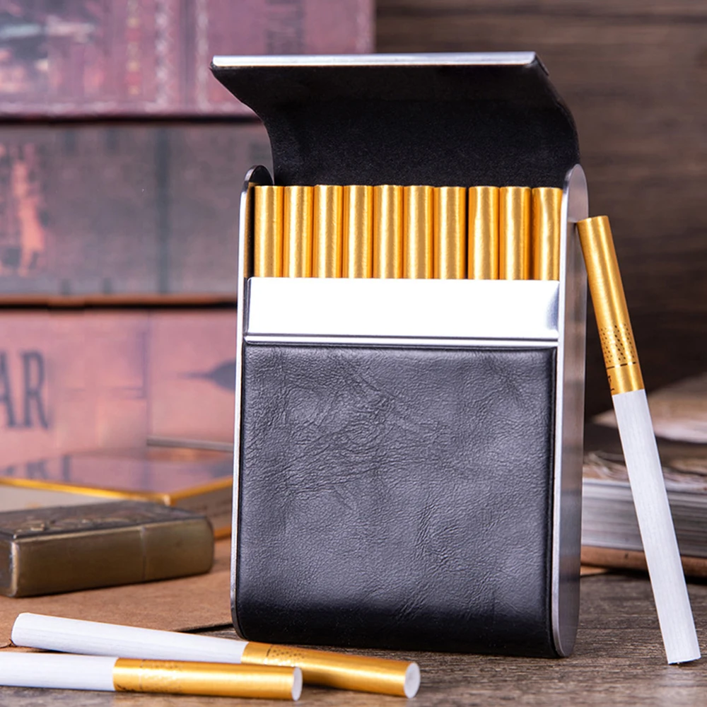 Men'S Accessories - Leather Metal Cigarette Case, 20pcs Capacity