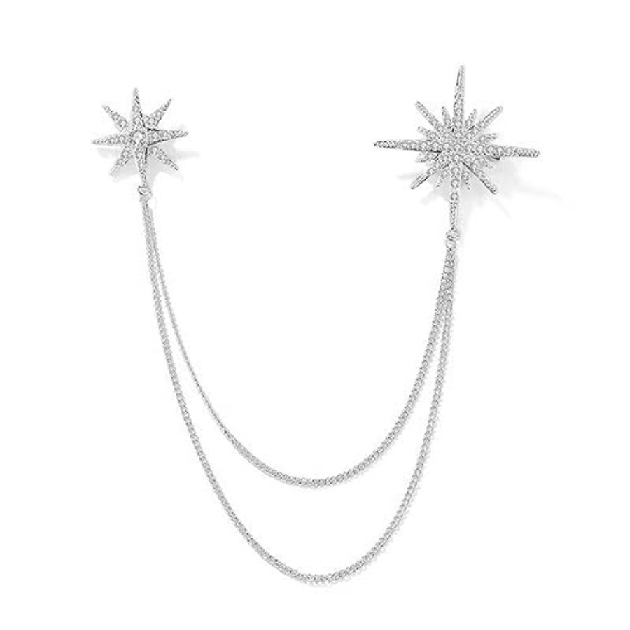 Men Accessories Bouquet - Silver Rhinestone Star Brooch for Women
