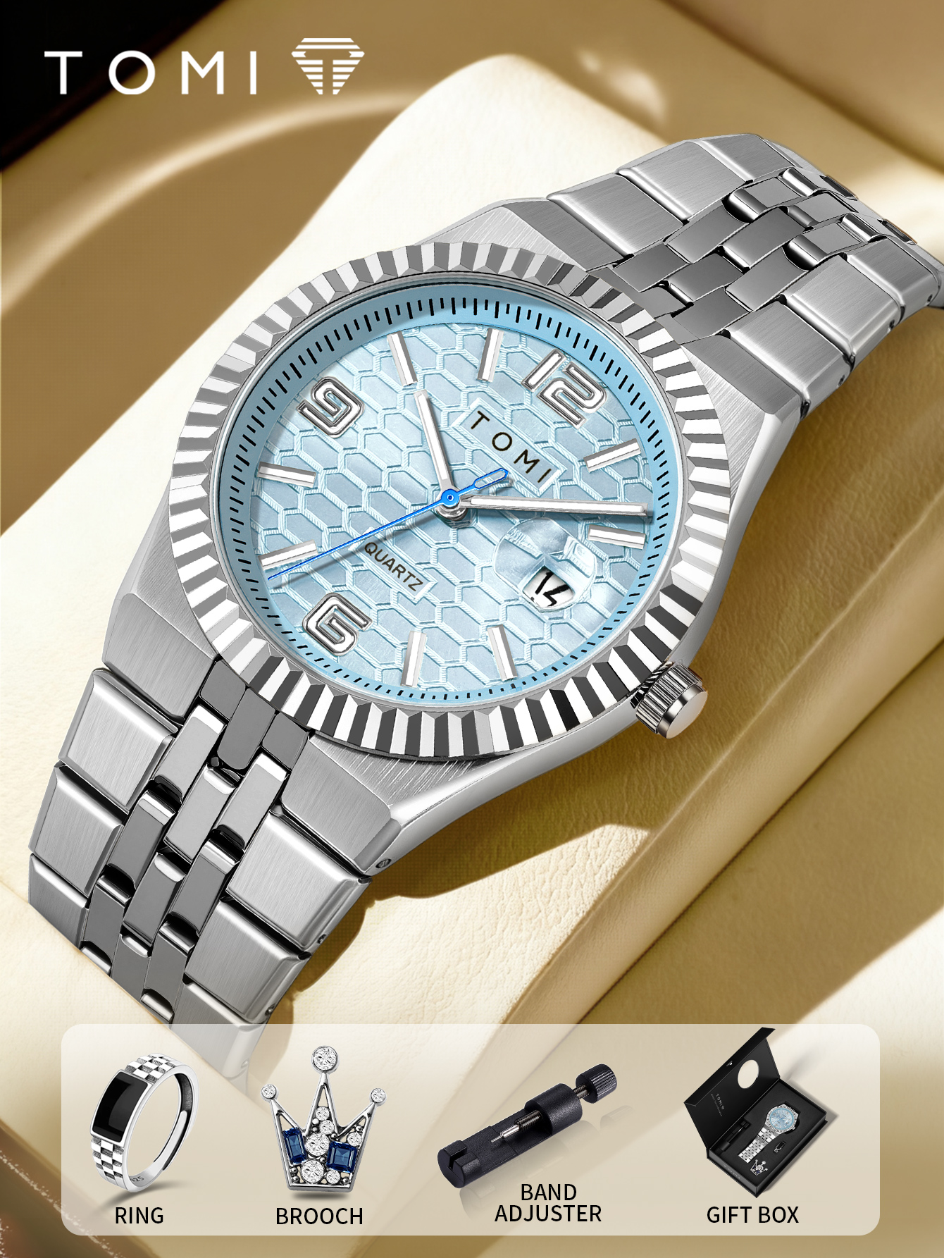 TOMI Luxury Men's Watch Steel  - Cufflink Box Set 评论和价格