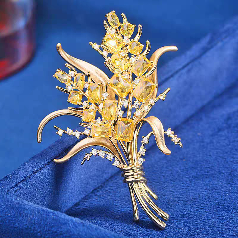 Luxury Zircon Wheat Ear Brooch - Men Accessories Bouquet 评论和价格