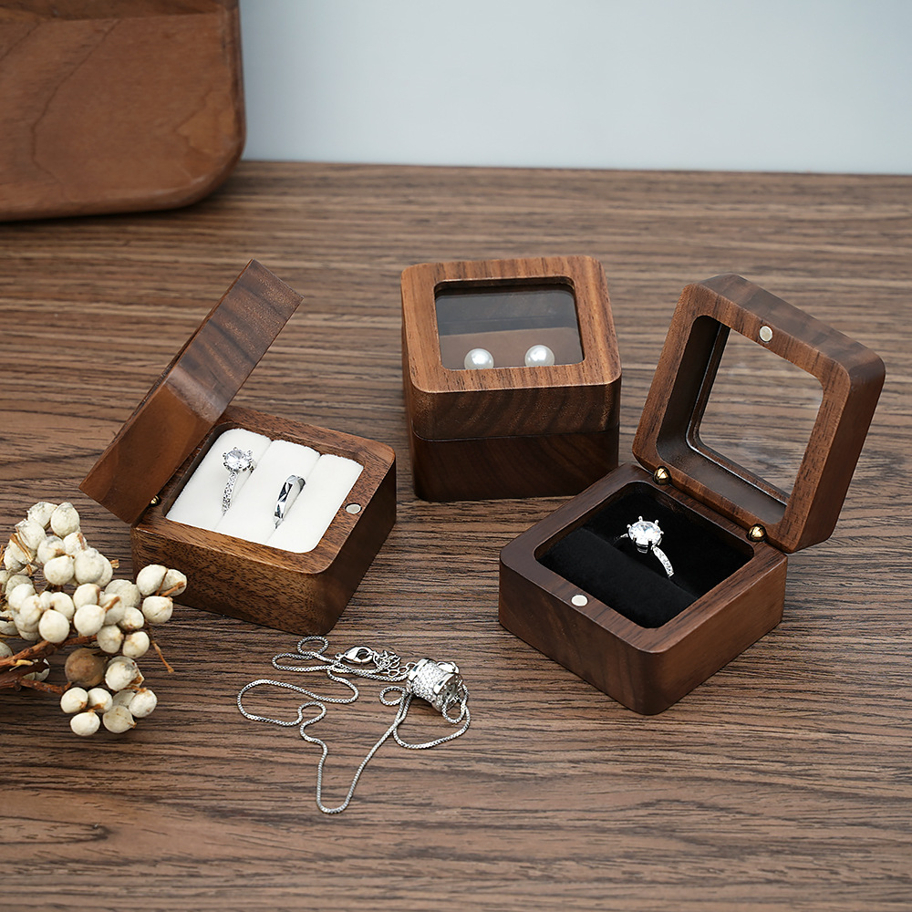 Black Walnut Solid Ring Box Si - Cufflink Box Set 评论和价格