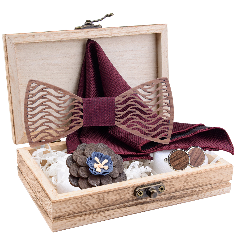 Flral Mens Wood Bow Tie Set Me - Neck Tie Set Box 评论和价格