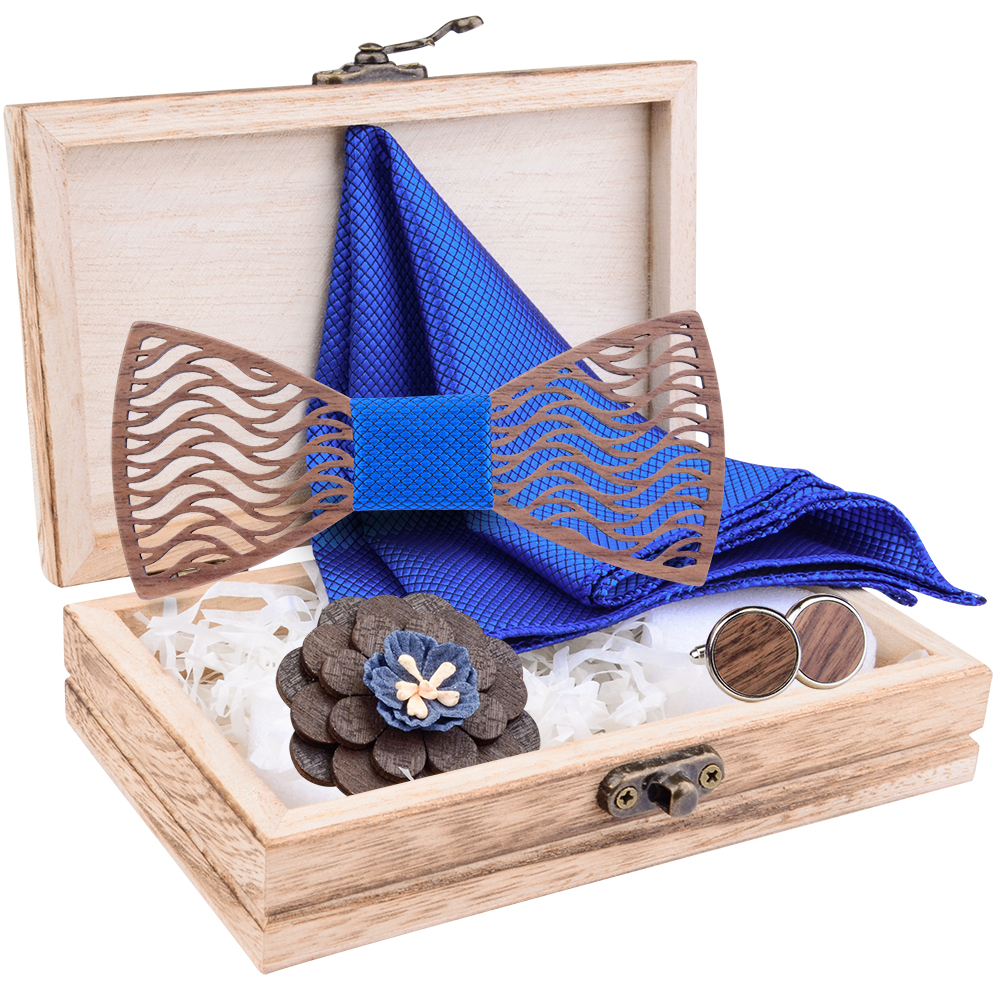 Flral Mens Wood Bow Tie Set Me - Neck Tie Set Box 评论和价格