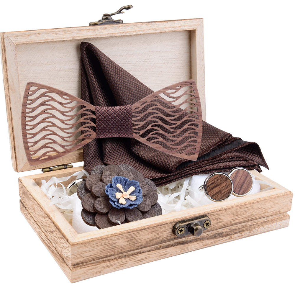 Flral Mens Wood Bow Tie Set Me - Neck Tie Set Box 评论和价格