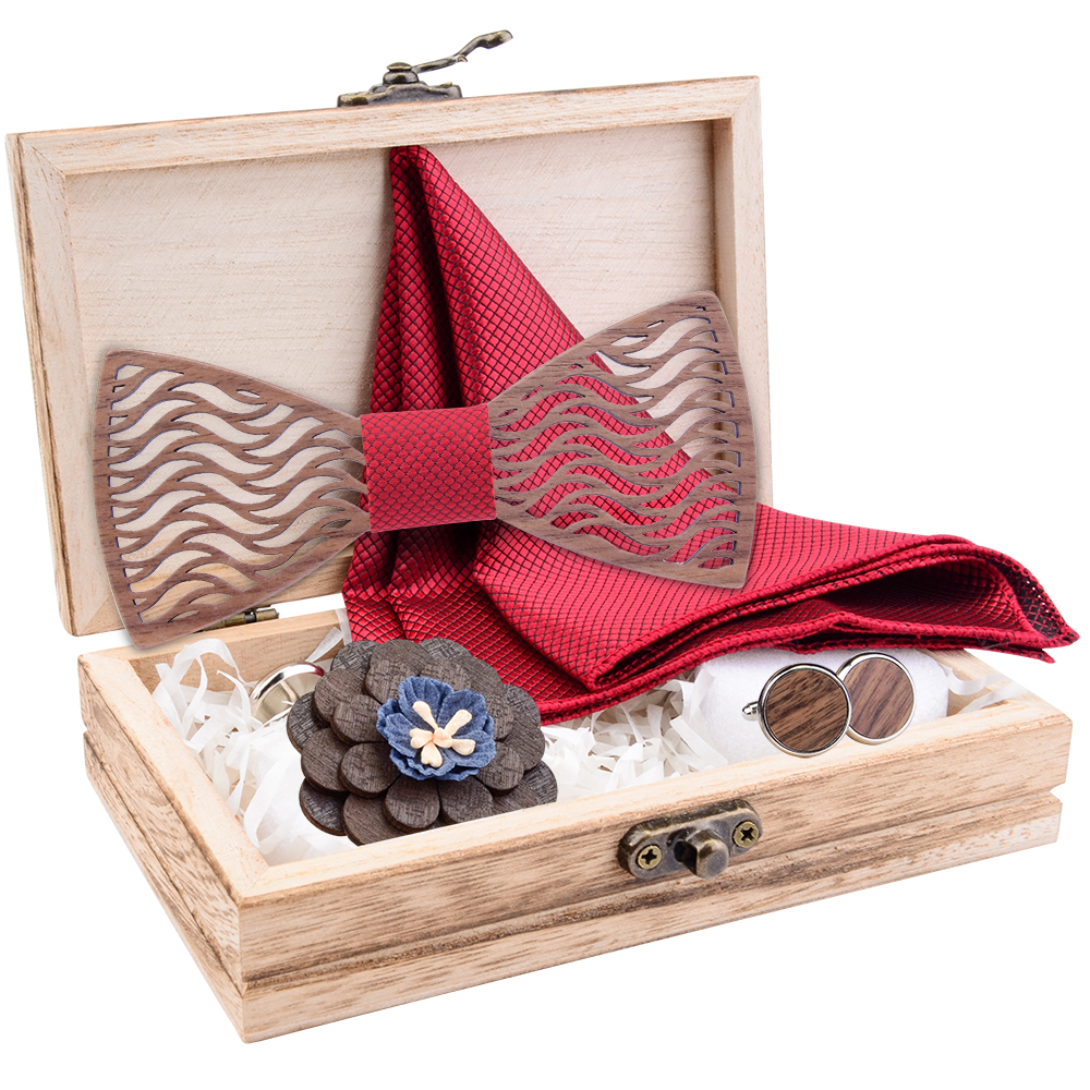 Flral Mens Wood Bow Tie Set Me - Neck Tie Set Box 评论和价格