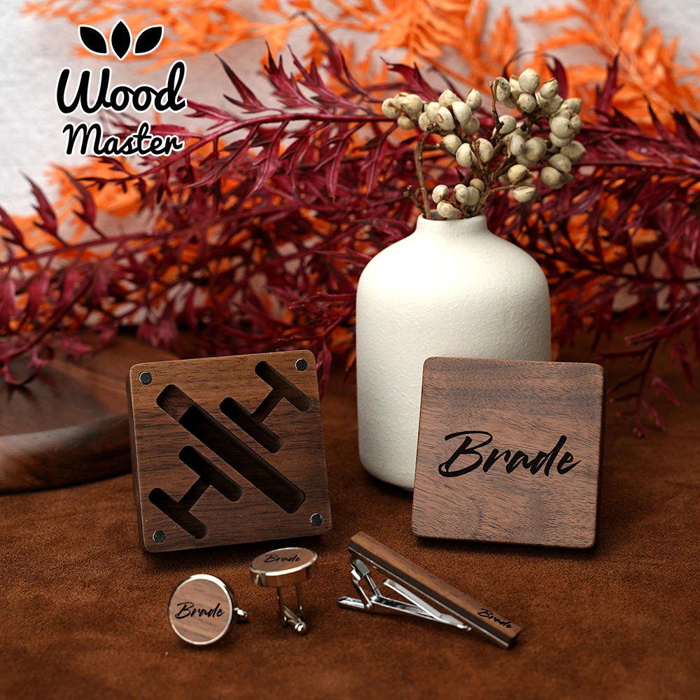 Custom Engraved Wooden Groom A - Cufflink Box Set 评论和价格