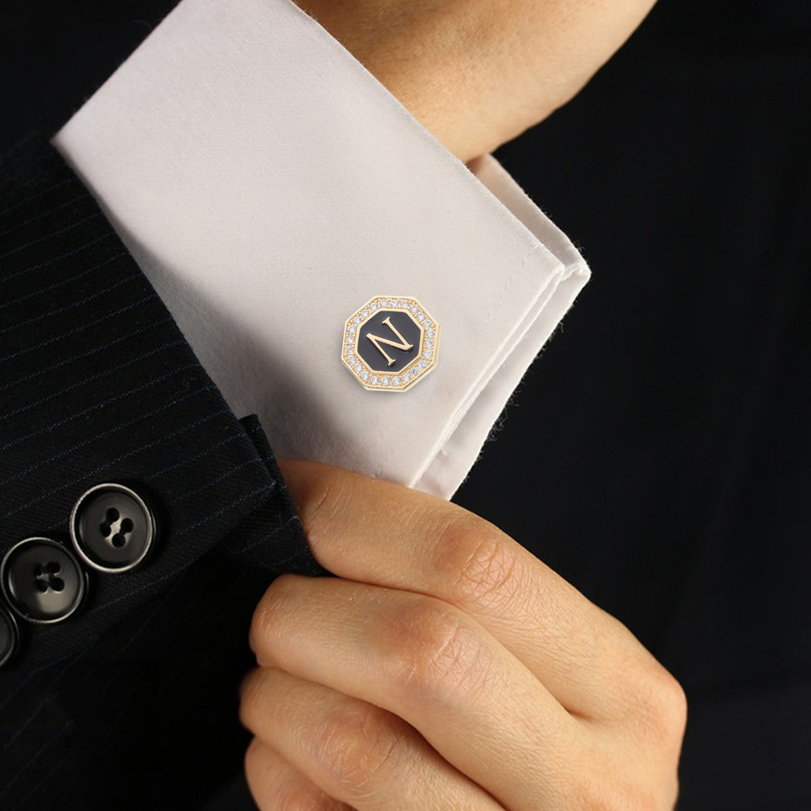 1 Pair Men Rhinestone Cufflink - Men'S Accessories Essentials 评论和价格