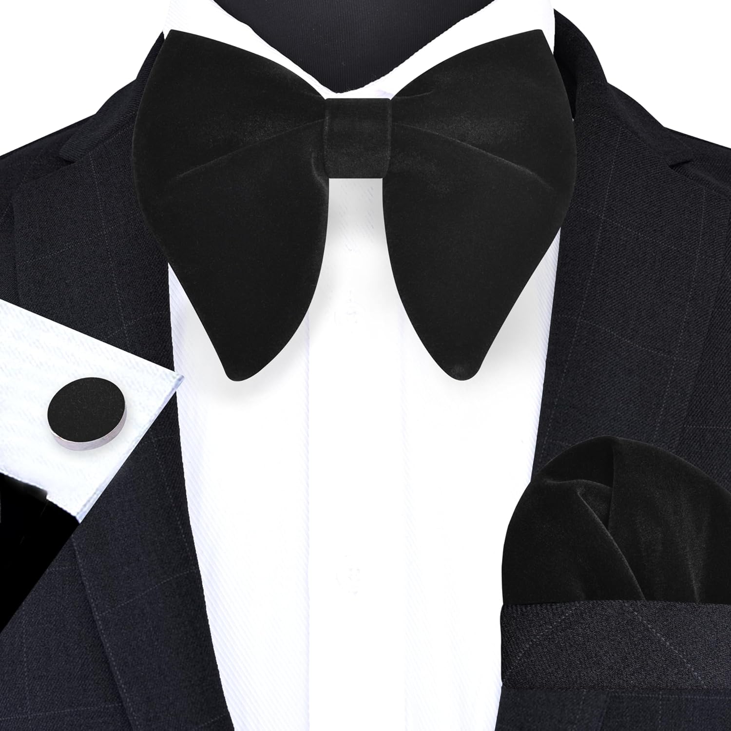 Solid Velvet Pre-tied Bow Tie  - Cufflink Box Set 评论和价格
