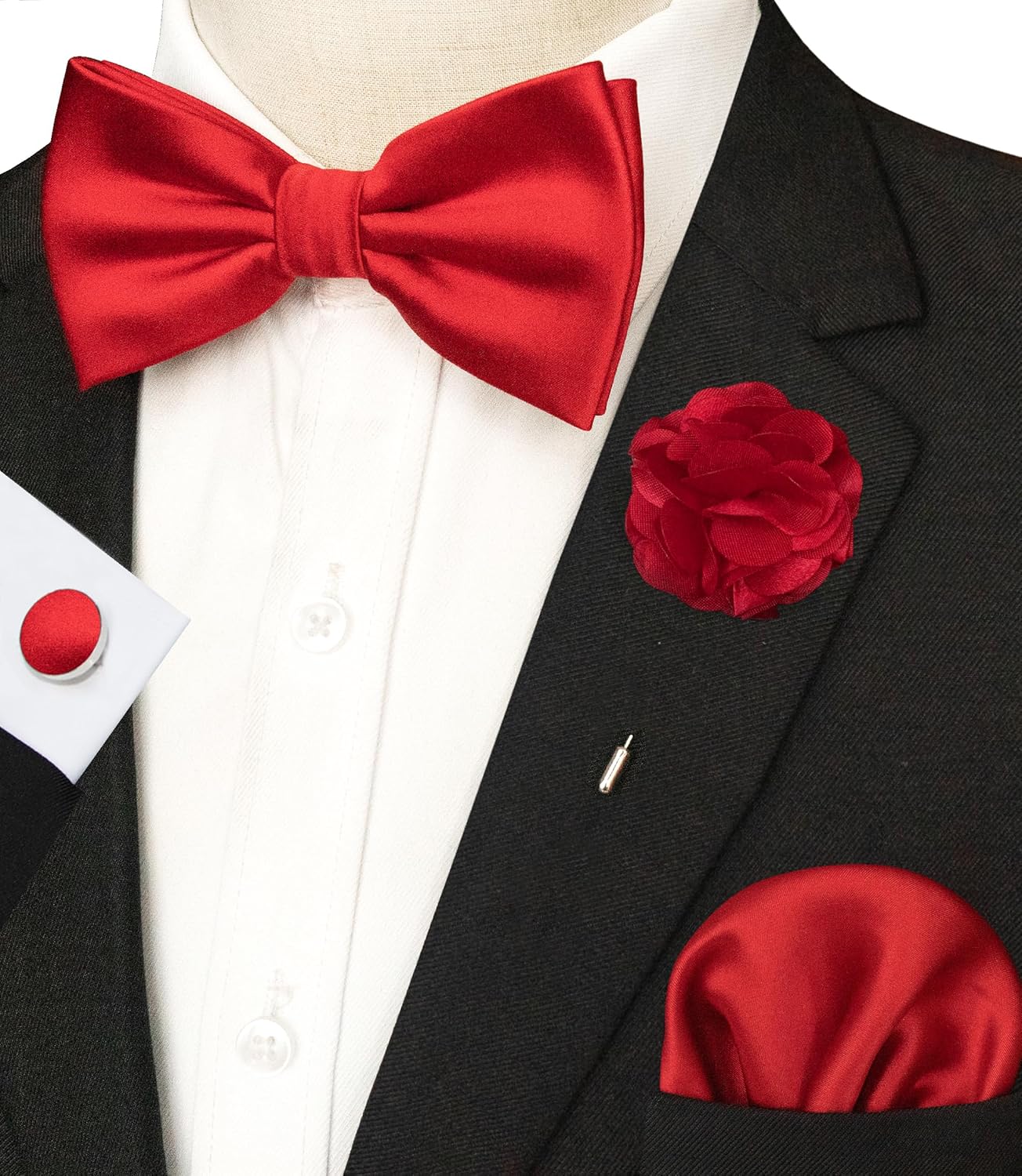 Solid Color Pre-tied Bow Tie a - Cufflink Box Set 评论和价格