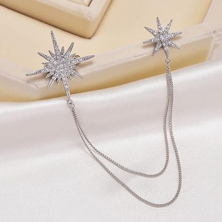 Silver Rhinestone Star Brooch  - Men Accessories Bouquet 评论和价格